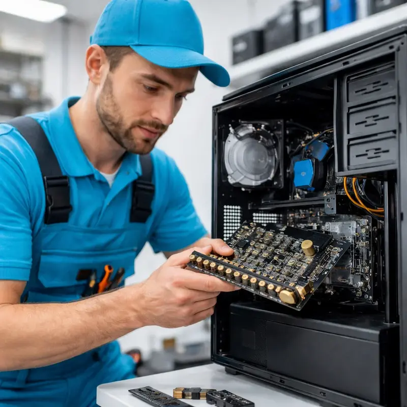 Мастер устанавливает звуковую карту на ПК в Томске